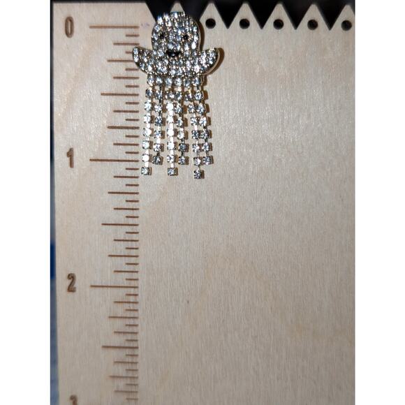 J. Crew Clear Crystal Pave Dangle Fringe Drop Ghost Halloween Pierced Earrings - Picture 4 of 4